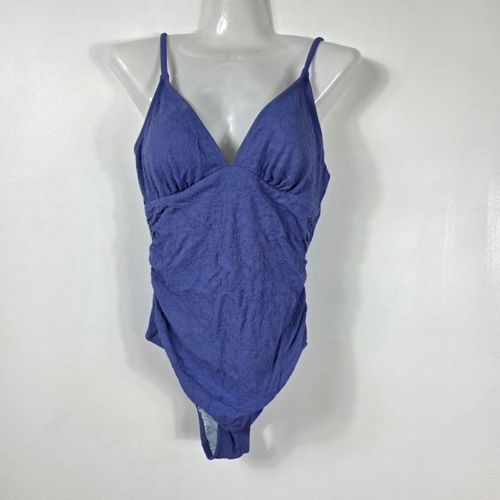 Cupshe One Piece Swimsuit Women Large Blue Textured Jacquard V-Neck Swim New